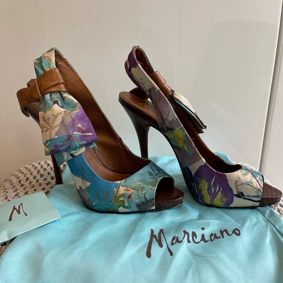 MARCIANO - Gorgeous Floral Colourful Sling Back Heels - Open Toe - Picture 9 of 13
